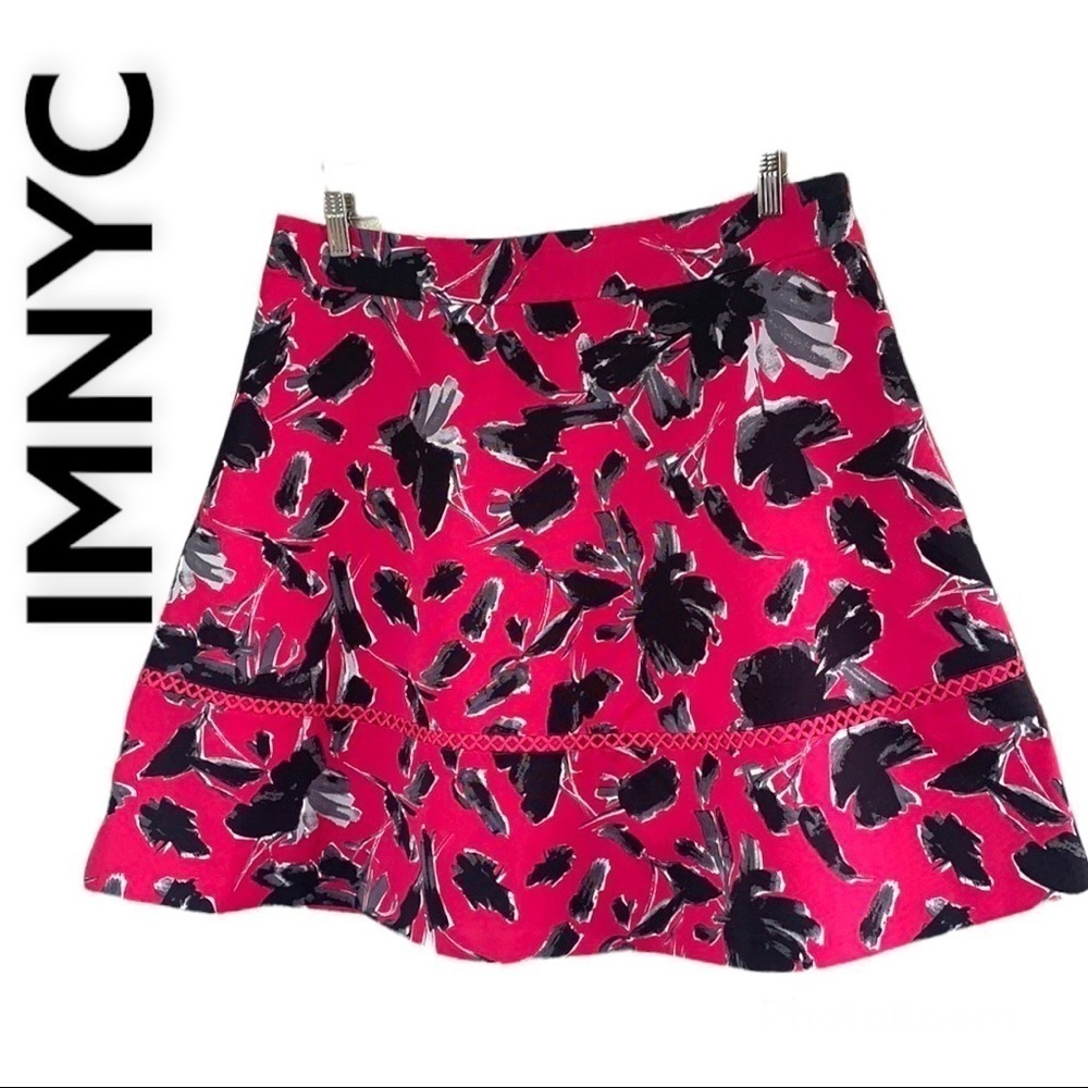 Imnyc Issac Mizrahi Pink/Black Floral Print Skirt Size 16